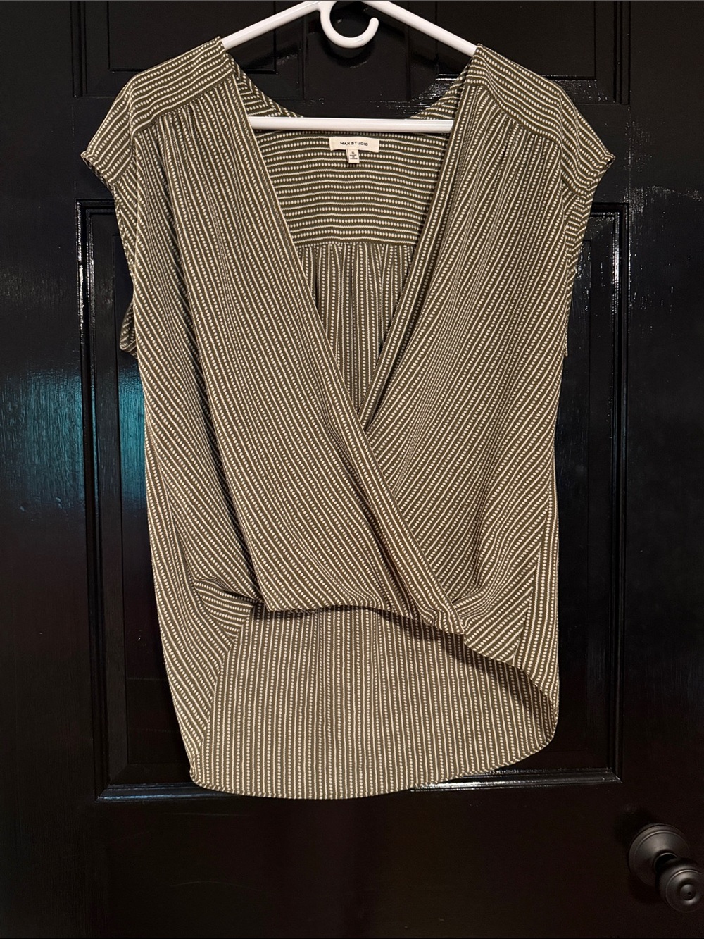 Max Studio Green and White Striped Blouse Size Small